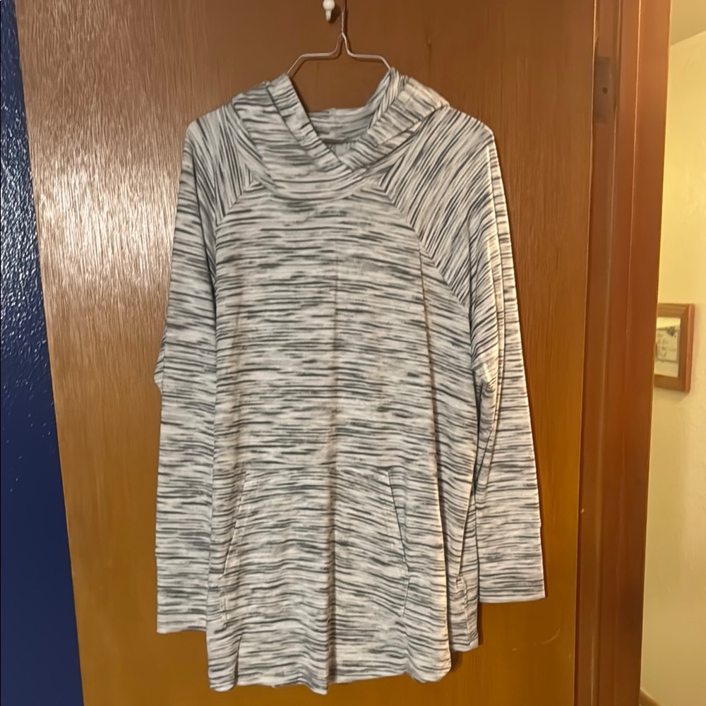 LuLaRoe Gray and Cream Striped Hoodie